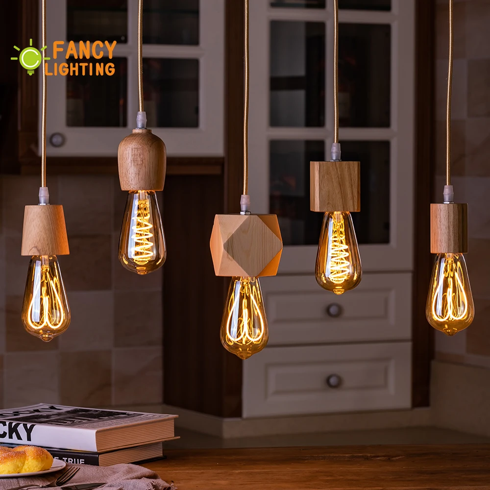  Wooden pendant lights E27 wood pendant lamp for home/living room decor Natural color vintage hangin - 32943881764