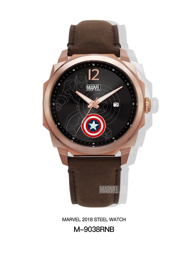Disney официальный подлинный Марвел Капитан Америка оболочки Мужские кварцевые часы 50 м Водонепроницаемый Календарь кожа Нержавеющая сталь m-9038