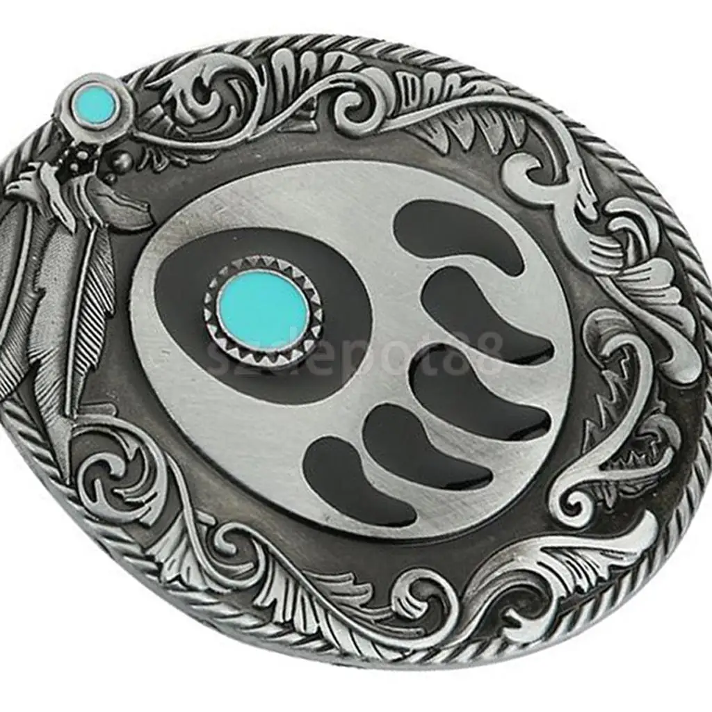 Vintage Turquoise Animal Paw Pattern Belt Buckle India Cowboy Belt Buckle fit 3.6-3.9cm Leather Belt
