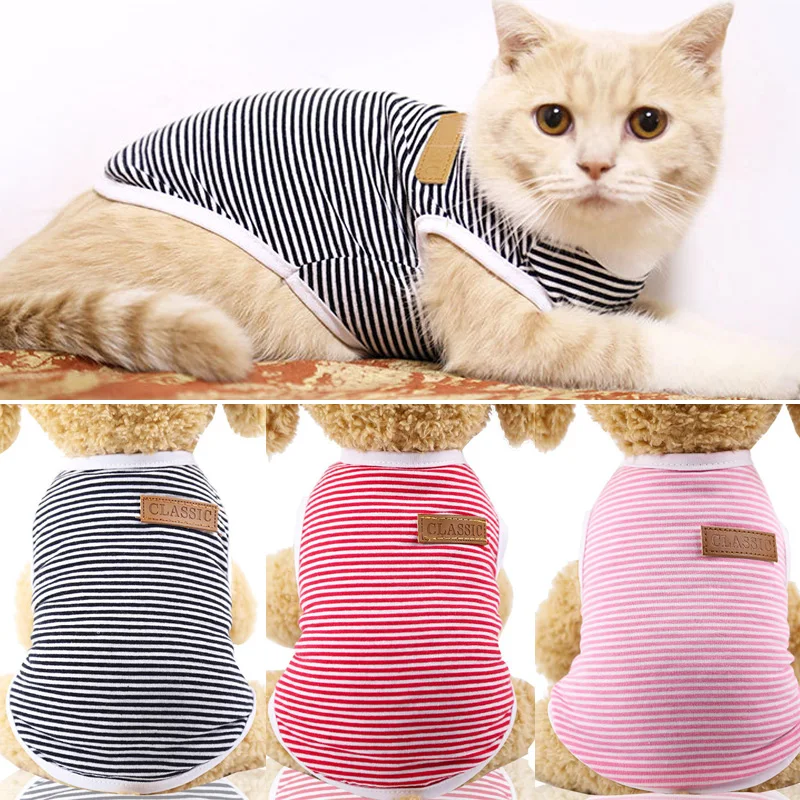 Spring/Summer Pet Cat Clothes for Cats Kitty Kitten Classic Striped ...