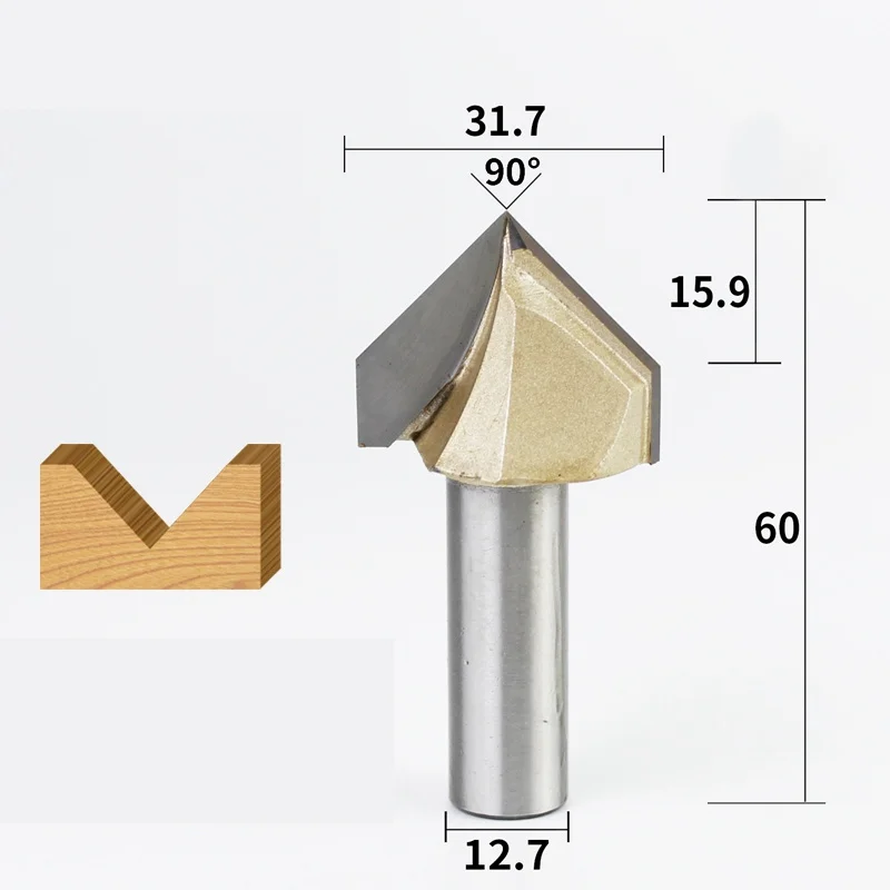 90 Degrees-1PCS, 12,7 мм ЧПУ твердосплавный фрезерный станок, деревообрабатывающий фрезерный станок, 3D V фрезерный станок, Деревянный инструмент, твердая древесина, МДФ - Длина режущей кромки: 1273175