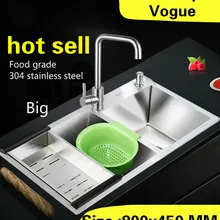 Кухня ручная раковина двойной паз высокой емкости мыть овощи wogue 304 нержавеющая сталь большой 800x450 мм
