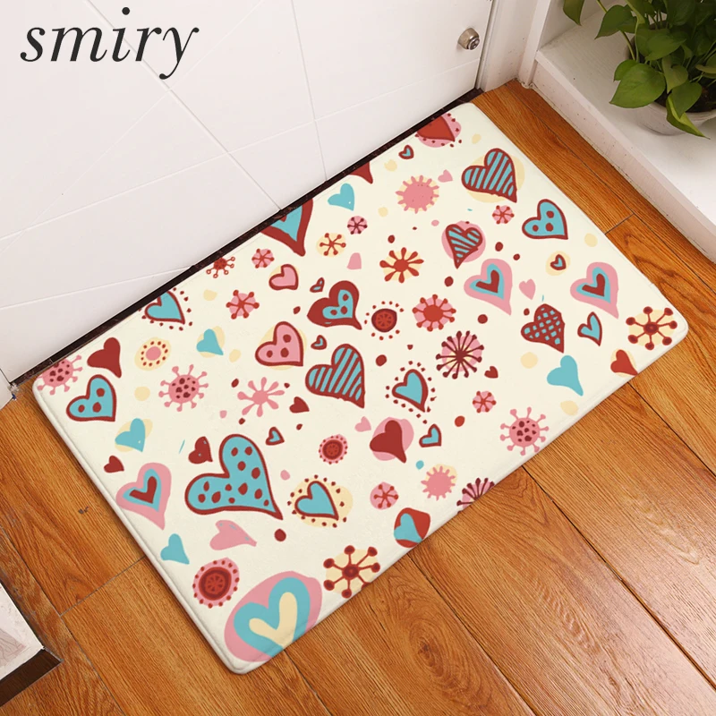 

Smiry welcome home doormats for entrance door cute sweet heart graffiti pattern mats water absorption bedroom bedside foot pads