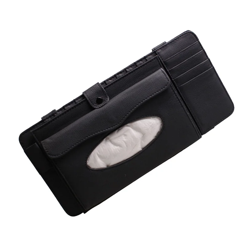 RACAHOO 3 in 1 Leather CD Case Car DVD Sun Visor Box With Tissue Storage Organizer For Glasses Folder Business Card Holder Bag4