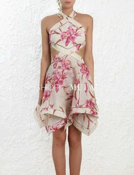 

Fashion 2019 Mini Dress Sleeveless Sexy Women Backless Night Club Print Halter Bodycon Party High Quality Dresses Wholesale