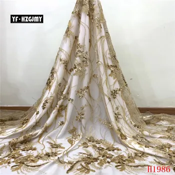 

YF HZGJMY Embroiderd lace fabric with sequins And manual bead beautiful Nigerian sequins lace fabric for party dress A1986-1