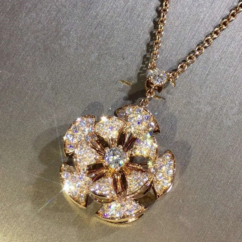 

Hot Sell 925 Sterling silver Flower Necklaces Pendants with High Quality SONA Diamant For Women Birthday Gift Cocktail Jewelry
