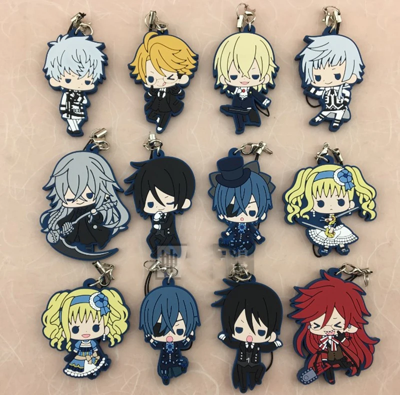 

1pcs Anime Black Butler Kuroshitsuji Book Of Atlantic Sebastian Ciel Elizabeth undertaker Grell Keyrings Keychian Portachiavi