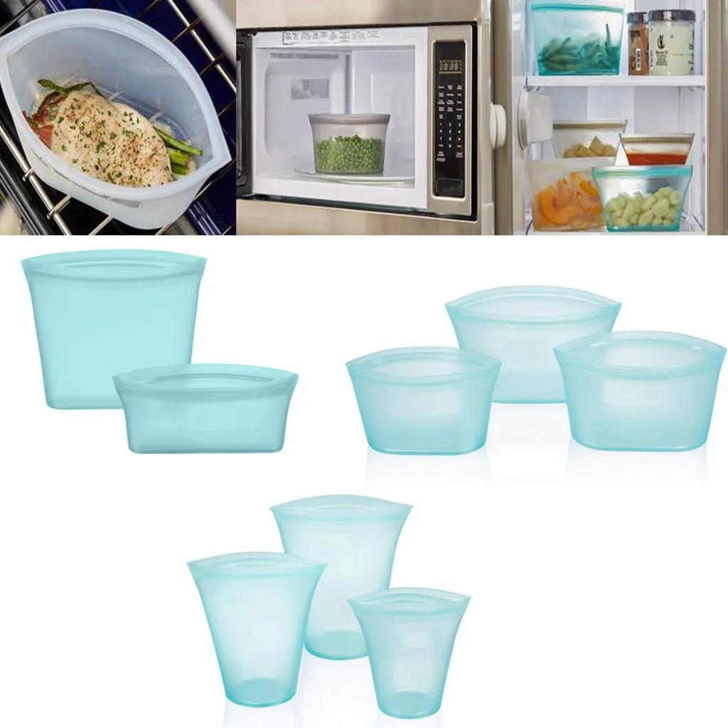 8 x Reusable Silicone Food Storage Silicone food Bag Set Ziplock Bag Leakproof Container Stand Up Pocket Storage Bag accessories