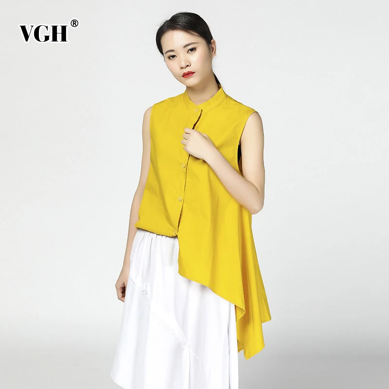 

VGH Summer Womens Tops And Blouses Shirt Sleeveless Hem Irregular White Blouse Women's Shirts Top Female 2018 Fashion Clothing