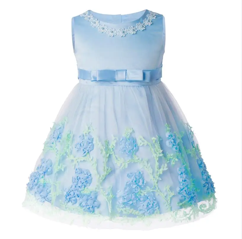 Новинка года; модное милое платье-пачка с цветочным принтом для маленьких девочек на свадьбу и День рождения; платье принцессы для крещения и крещения; От 6 месяцев до 3 лет - Цвет: Blue