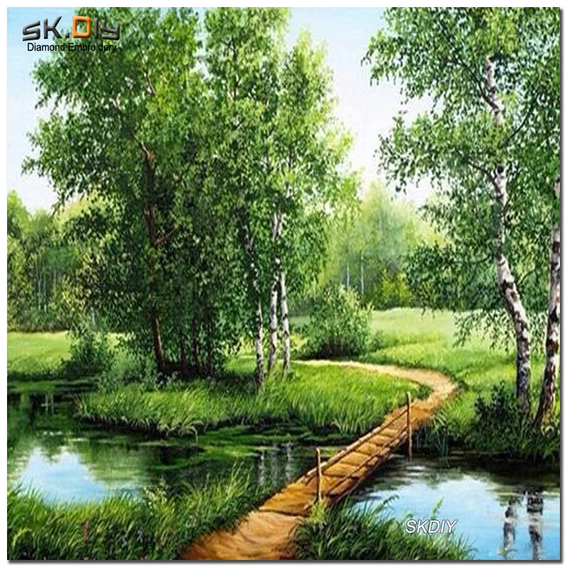 SK DIY 5D Diamond embroidery Green trees nature full square diamond painting 3D mosaic Mazayka needlework kids Puzzle craft sale (1)