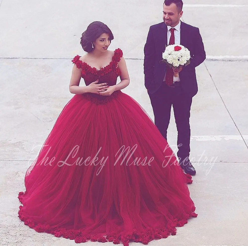 Saudi Arabic Burgundy Quinceanera Dresses With 3D Floral Flower Heavily Beading Long Princess