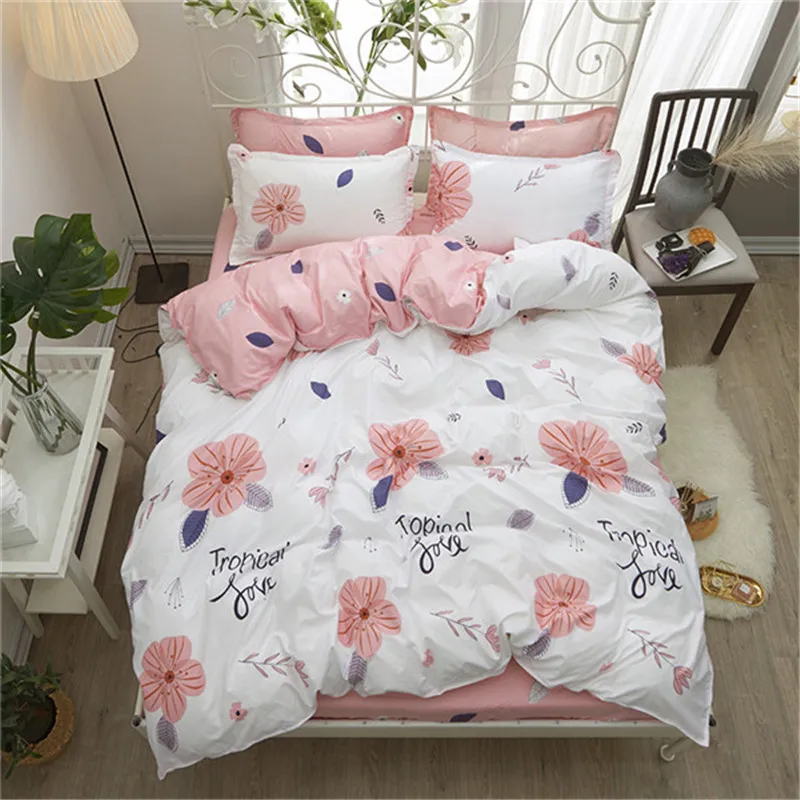 Pink Leopard Print Cotton Bedding Sets women Bed Set Duvet Cover Bed Sheet Cover Set pillow case Southeast Asian style