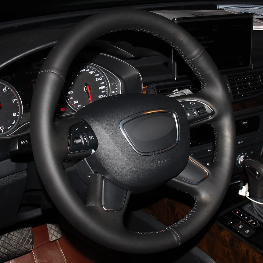 Черная натуральная кожа дневная для Audi Q7 2012 2015 Q3 Q5 2013 2016 A4 (B8) 2014 A6 (C7) 2016|car steering wheel