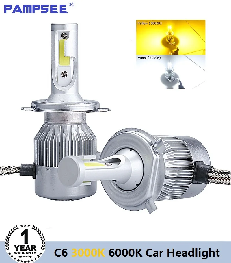 PAMPSEE C6 H7 H4 светодиодный светильник H13 H11 H1 9005 9006 HB3 H3 COB 72 Вт 7600LM автомобильный