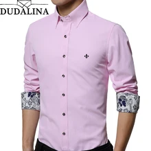 DUDALINA, новинка, Мужская одежда, приталенная, мужская рубашка с длинным рукавом, с воротником, с принтом, повседневная, мужская, светская, рубашка размера плюс, E51583