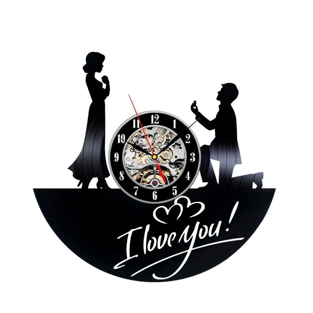 cheap Vinyl Wall Clock Modern Design I Love You Theme for Wedding Commemorate Clocks Hanging Wall Watch Home Decor Silent