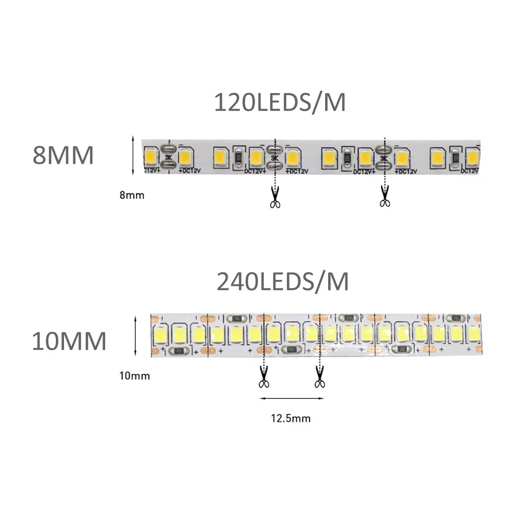 LED 스트립 조명 12V DC SMD 2835 120LED/M 1M 2M 3M 4M 5M Tira LED 스트라이프 테이프 따뜻한 흰색 240LED/M 유연한 실내 홈 조명