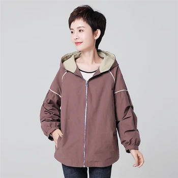 

Middle-aged mother clothes short coats 2019 spring new hooded jacket womens casual loose jacket coat female large size overcoat