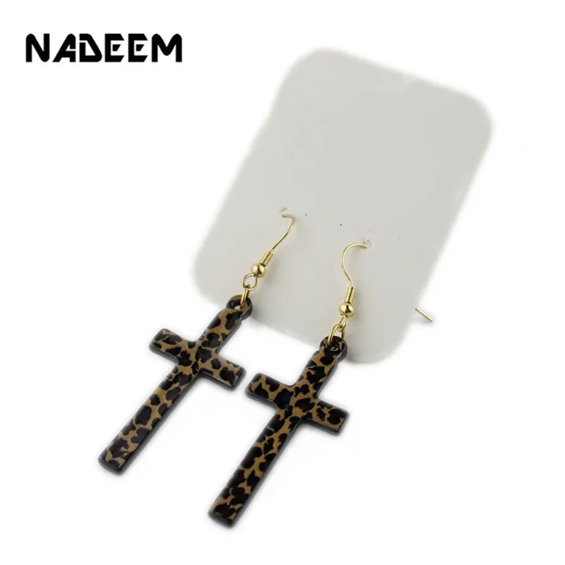 

Fashion Leopard Print Cross Earring Jewelry for Women Acrylic Drop Dangle Earring Punk Pendientes Long Dangle Earring Oorbellen