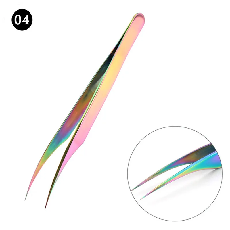 04 Rainbow Профессиональные пинцеты для ресниц, щипцы для наращивания ресниц из нержавеющей стали, высокоточные пинцеты для наращивания ресниц, набор - Цвет: 04 Rainbow