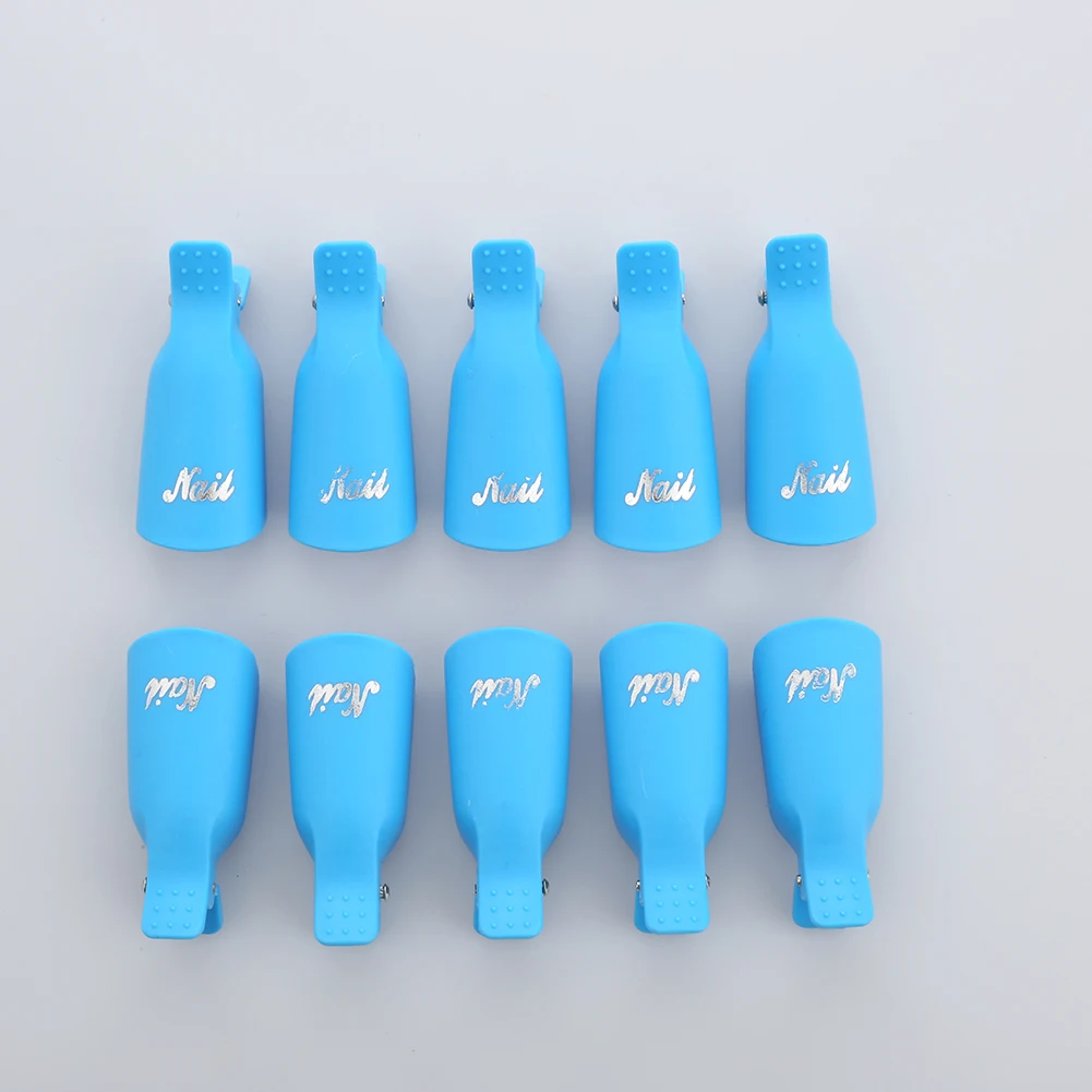 10 шт Профессиональные формы для ногтей, практичный пластиковый акриловый дизайн ногтей, замачиваемый зажим, колпачок, средство для снятия УФ гель-лака, инструмент для французского маникюра - Цвет: Синий