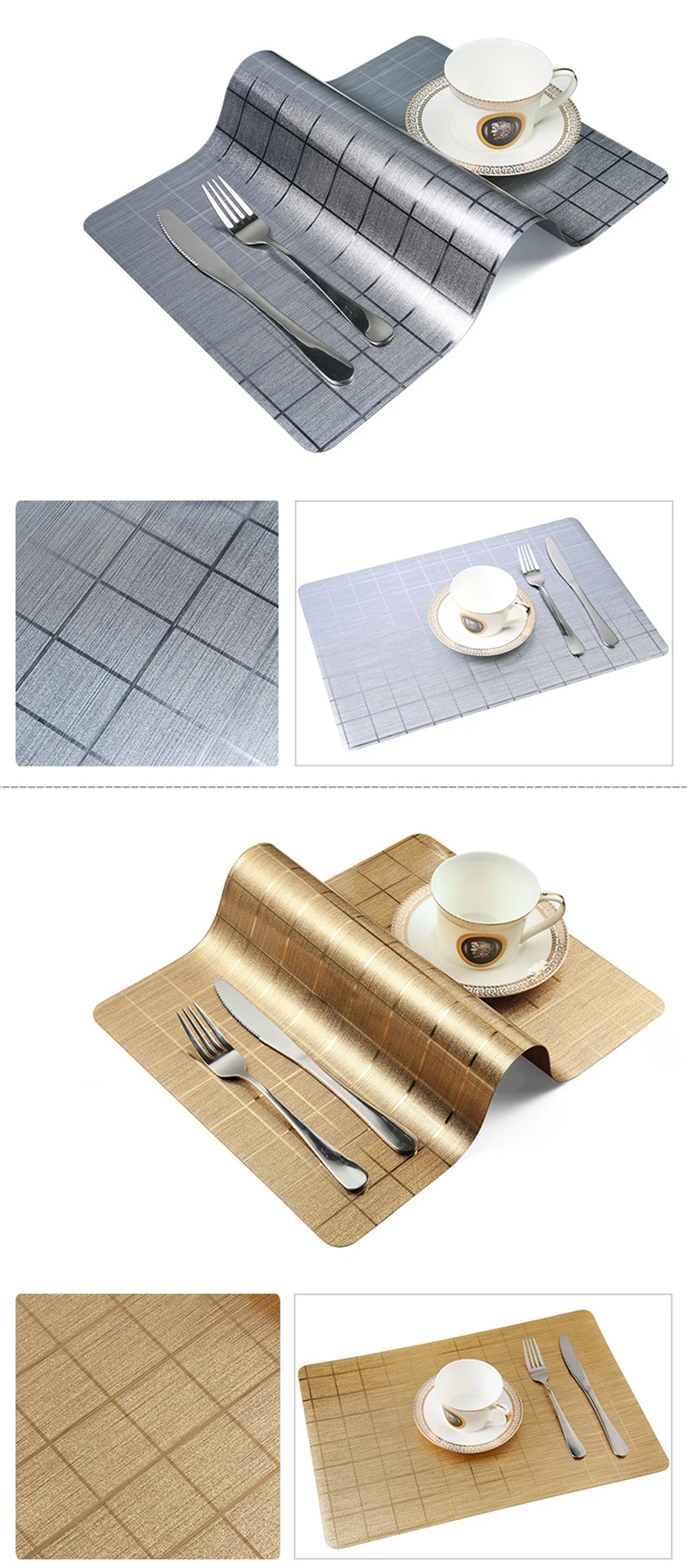 LIYIMENG 4Pcslot Dinner Placemat Lattice Satin Finish Pvc Table Mat Pads Coasters Waterproof Chicken Pad Slip-Resistant3