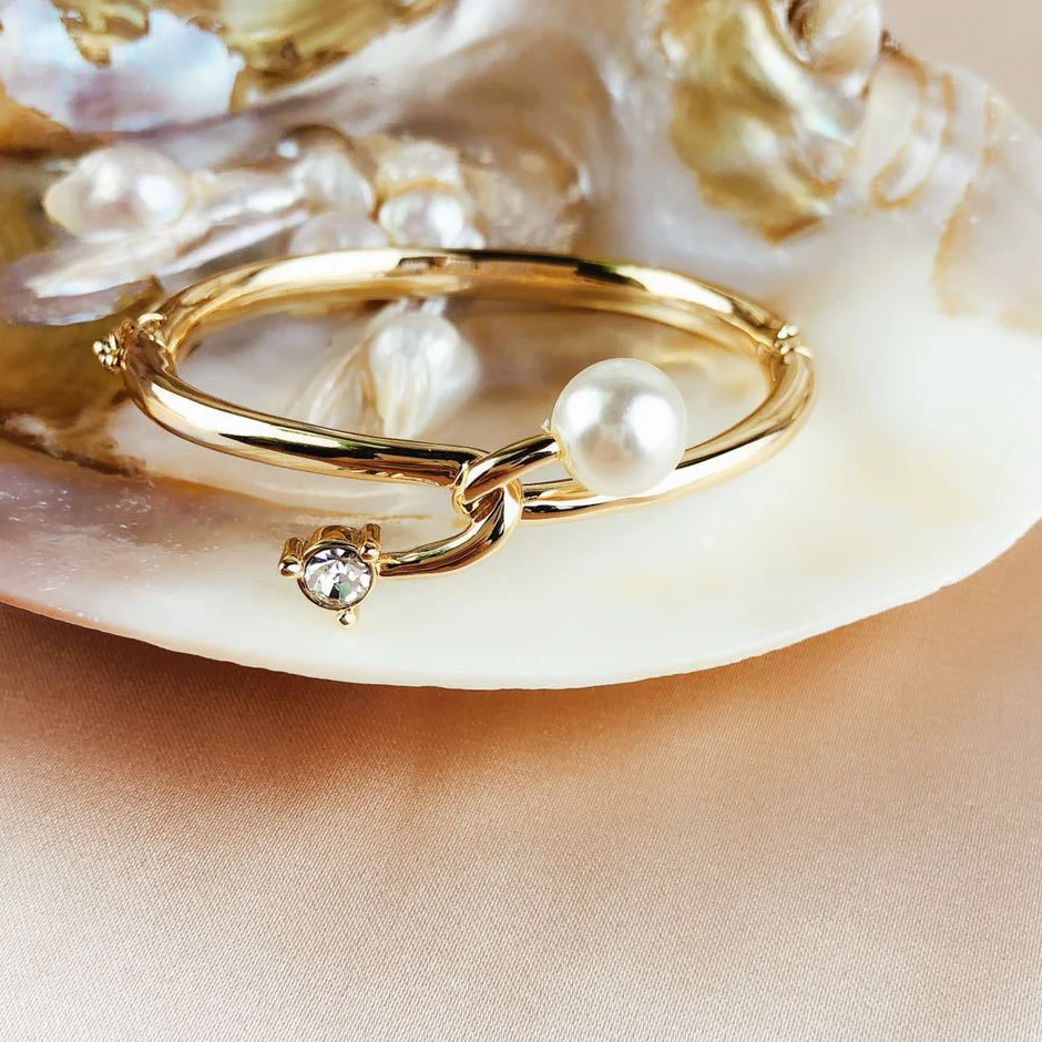 

Gold Knot Love Pearl Rhinestone Inlay Charm Designer Bangle Bracelet Bangle Bileklik bransoletki damskie bracelet femme