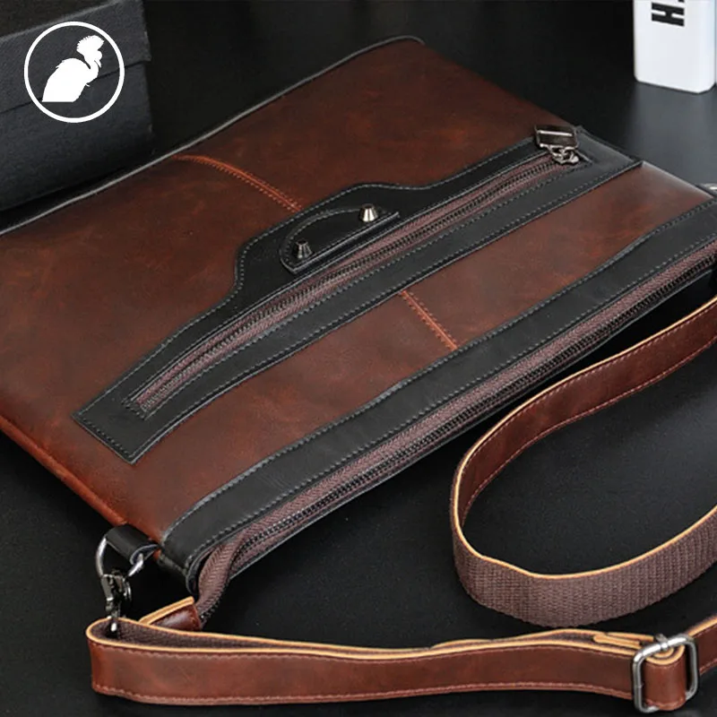 ETONWEAG Famous Brands Leather Men Messenger Bags Brown Vintage