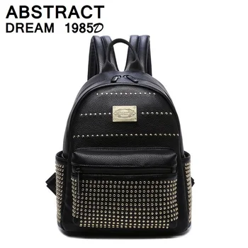 

brand women backpack 2019 New designer Ladies casual Rivet backpack fashion Quality women's Classic Travel PU leather backpack