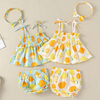 

Baby Girl Sets Newborn Girls Clothes Sleeveless Dress+Briefs+Hair band Outfits Fruits Printed Cute Clothing Sets Summer Sunsuit