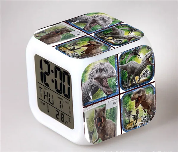 Jurassic world dinosaurs Series LED 7 Colors Flash Light Digital Alarm