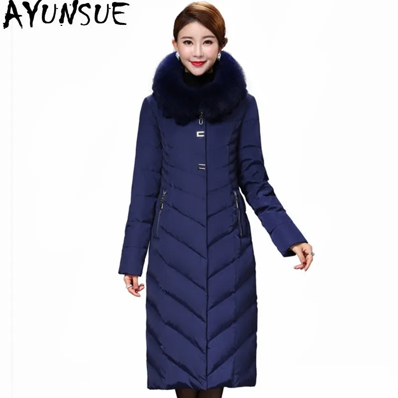 AYUNSUE Nieuwe Winter Jas Vrouwen Vos Bontkraag Jas Vrouwelijke Dikke witte Eendendons Jassen Maxi Size 5XL Lange Parka Casaco WXF482