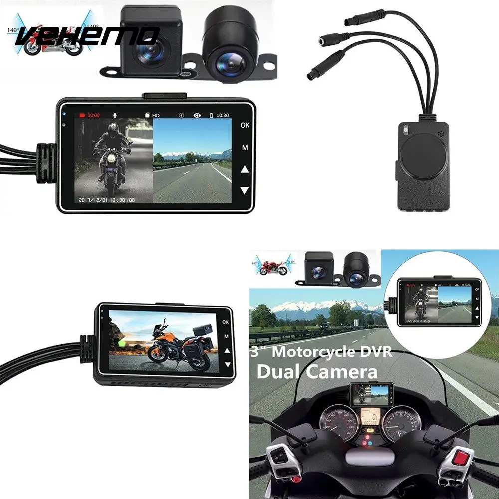 

Video Recorder Car DVR 3 Inch LCD Screen Driving Recorder Motorcycle Full Clarity Dual Camera Durable Automobile