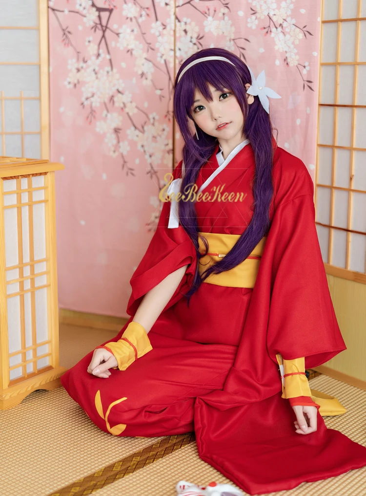 Аниме Косплей Inuyasha Костюм женское красное платье японское кимоно 6 шт. для