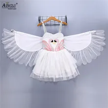 Ainclu/для детей от 3 до 8 лет; платье на бретельках Вечерние платья принцессы белого цвета Детская Одежда для танцев с крыльями ангела