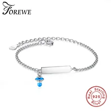 925 стерлингового серебра индивидуальная гравировка браслет с именем с голубой эмалью талисман в виде соска браслет персонализированные ювелирные изделия для девочек детей