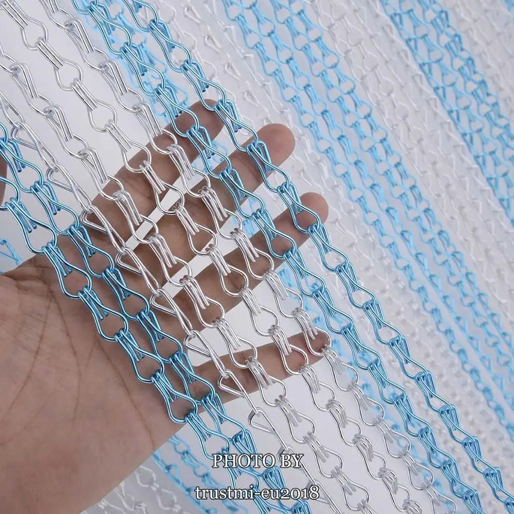 Aluminium Chain Door Window Curtain Metal Screen Fly Insect Blinds Pest Control, Blue and Silver