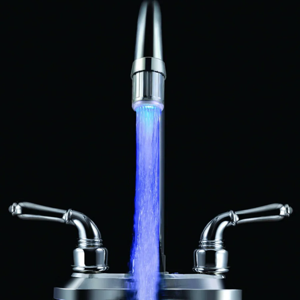 3 Color LED Light Change Faucet Shower Water Tap Temperature Sensor Water Faucet Glow Shower Left Screw with Converter