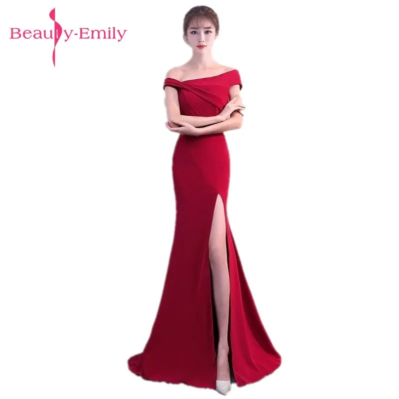 Женское вечернее платье-Русалка Beauty-Emily винно-Красное длинное платье со шлейфом и