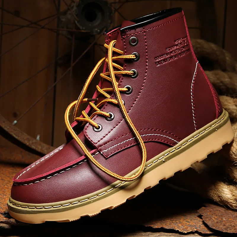 

Men's leather boots sewing lace-up fashion ankle boot for man increase hard-wearing designer platform shoes 2018 autumn
