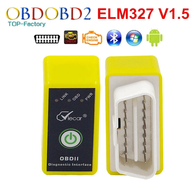 

Viecar Mini ELM327 Bluetooth Power Switch Yellow/ Black ELM 327 V1.5 OBDII Diagnostic Tool With Multi-Languages Free Shipping