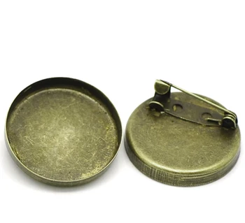 

50Pcs Bronze Tone Round Cameo Cabochon Frame Setting Brooches Support de Broche Back Pin 26mm(Fit 25mm)