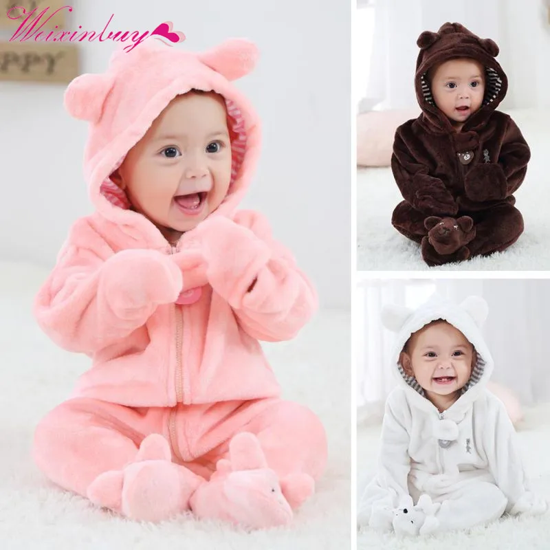 

Newborn Baby Rompers Baby Girl Clothes Bear Coral Fleece Hoodies Jumpsuit Baby Girls Boys Rompers Clothing Brand Autumn Winter