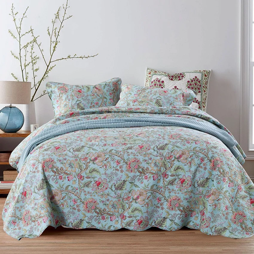 Chausub Summer Bedspread Printed Quilt Set 3pcs Washed Cotton