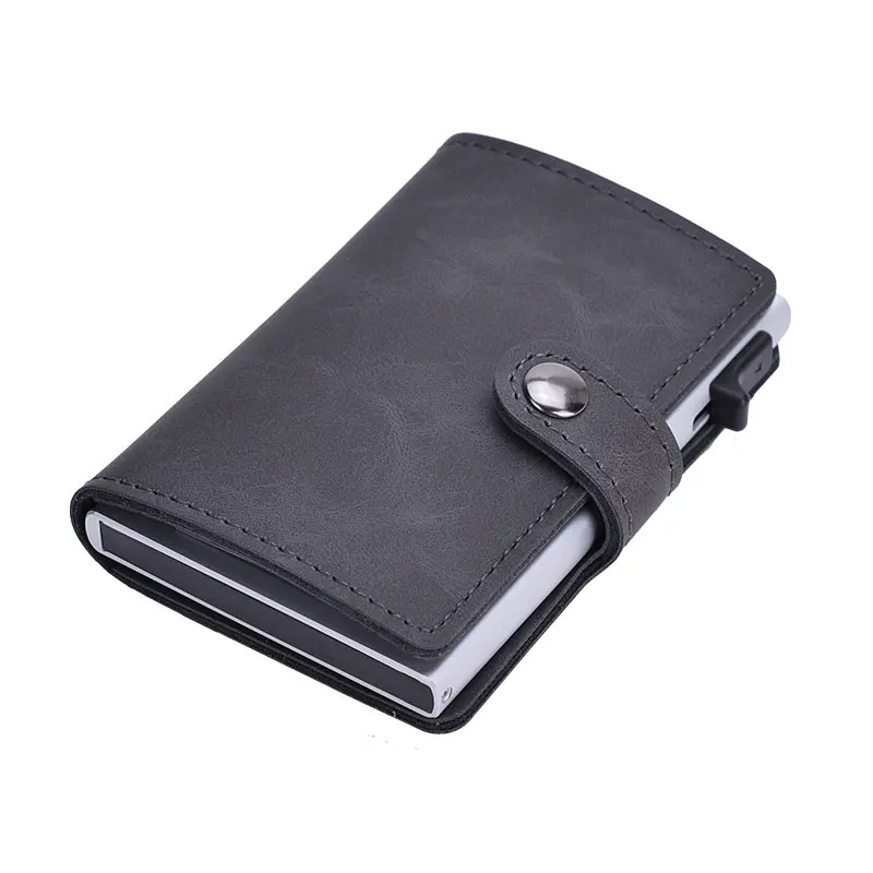 RFID حجب خمر الرجال حامل بطاقة الائتمان الألومنيوم سبائك الأعمال ID بطاقة حالة التلقائي الذكور المعادن الجلود حامل البطاقة المحفظة