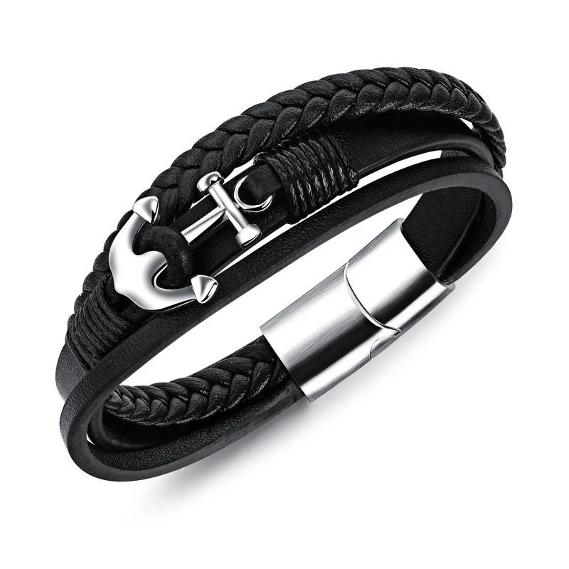 

Misheng Men's Jewelry 2019 New Bracelet Stainless Steel Anchor PU Leather Simple Geometric Trendy Accessories Original