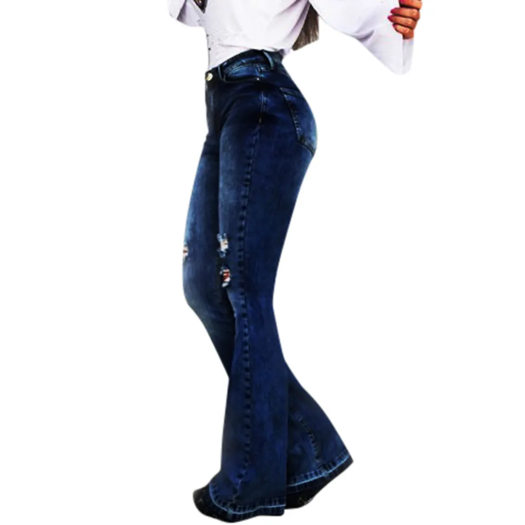 JAYCOSIN/Новинка 2019 года; летние женские джинсы; повседневные узкие брюки с высокой талией; широкие расклешенные брюки с дырками; джинсы; femme;