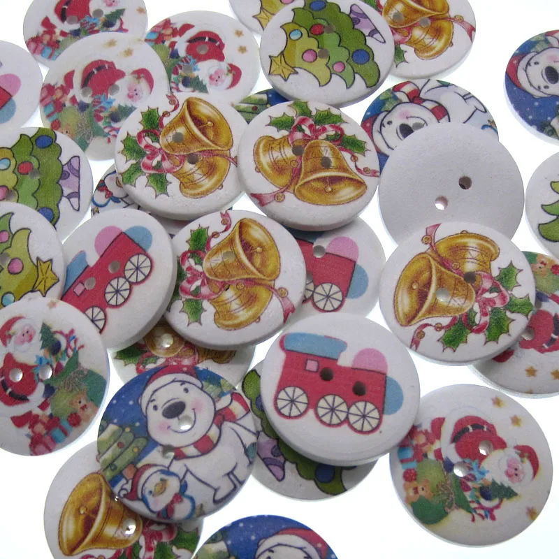 

20pcs 1-1/4" Painted Christmas Wooden Buttons Mix - Card Making Sewing Scrapbook Craft 30mm Buttons